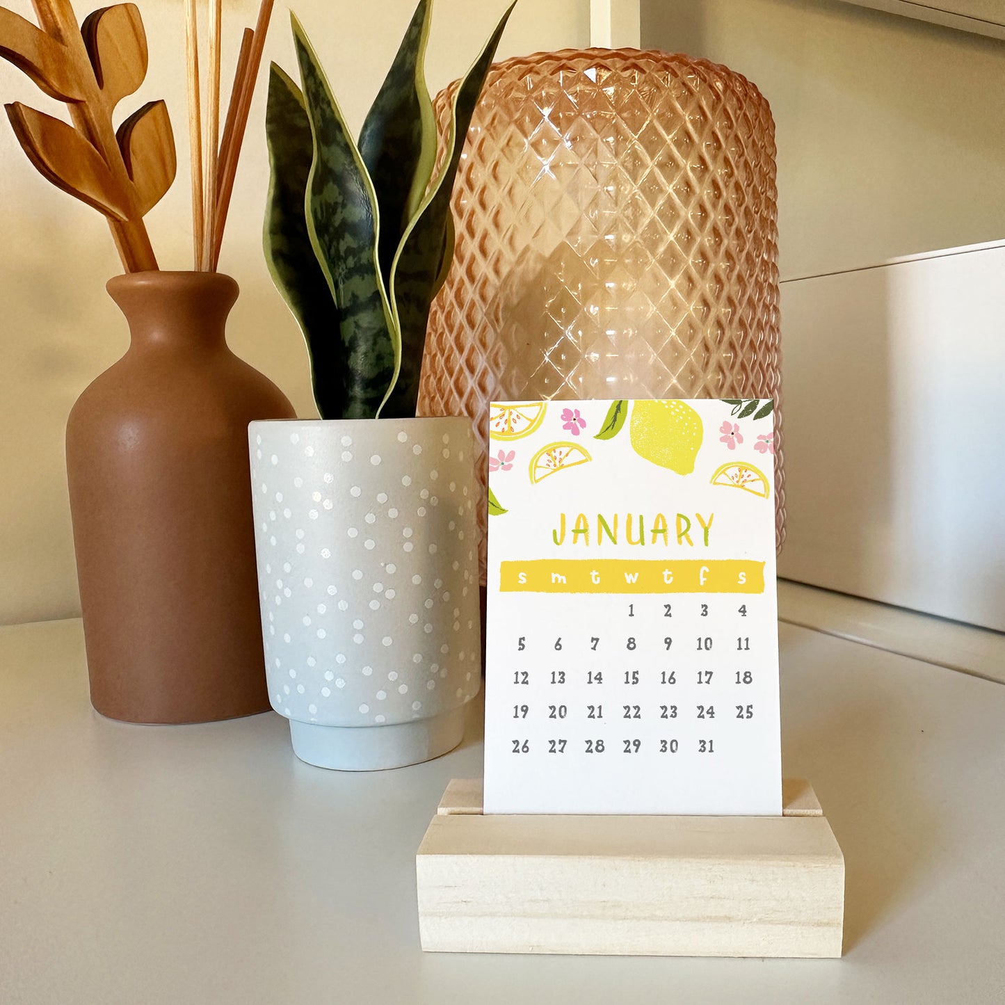 2025 Fresh & Fruity Mini Desk Calendar (Wood Base or Plastic Stand)