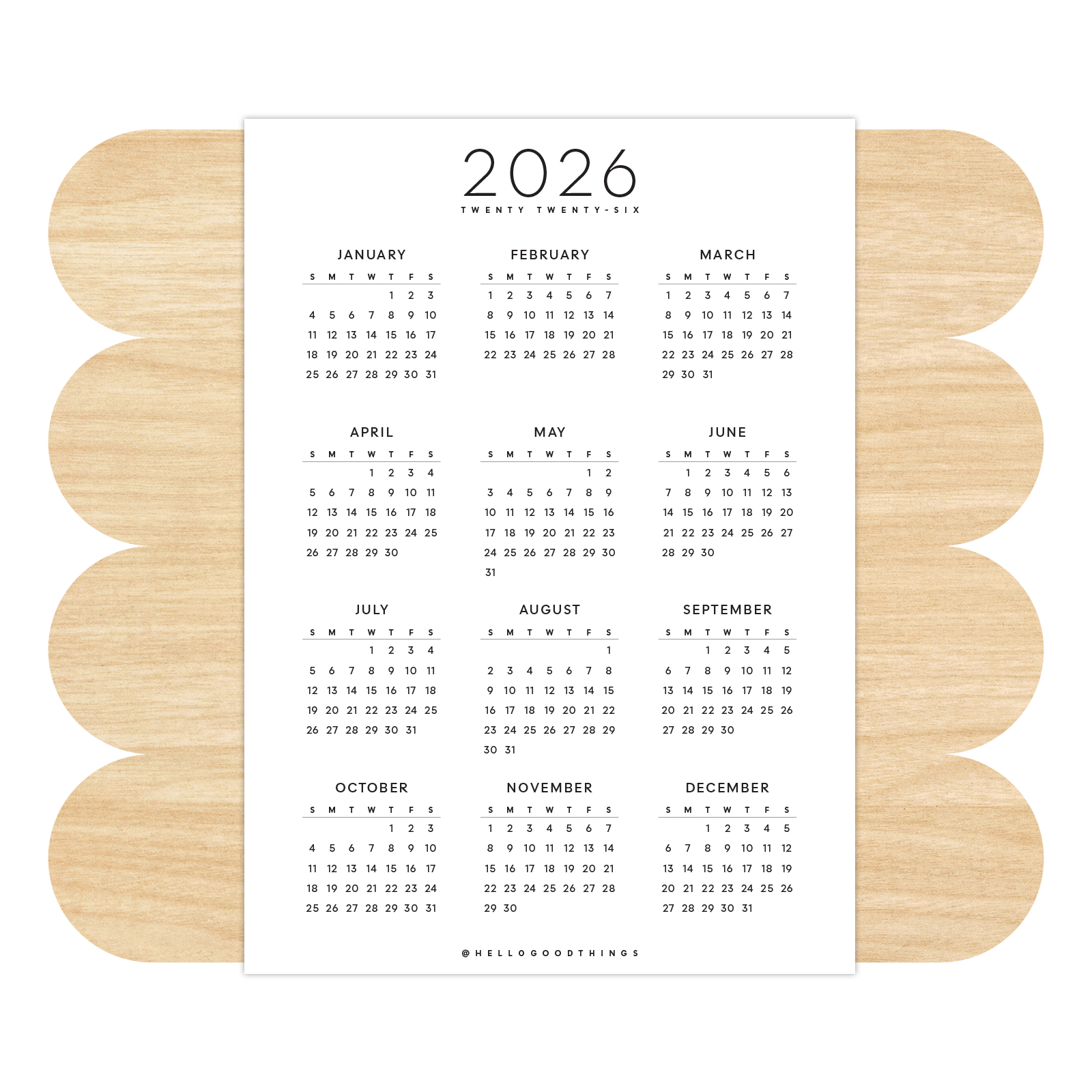 2026 Calendar - 5x7 Sticker