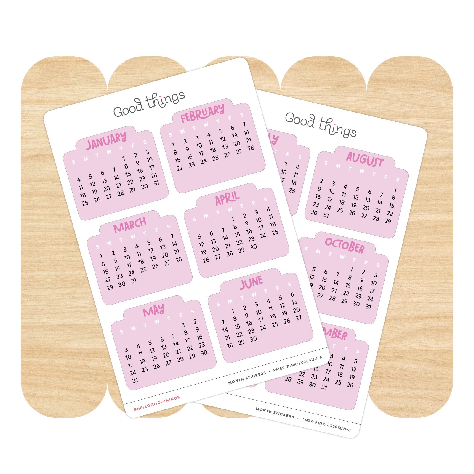 2026 Month Calendar Pink Bubble Stickers