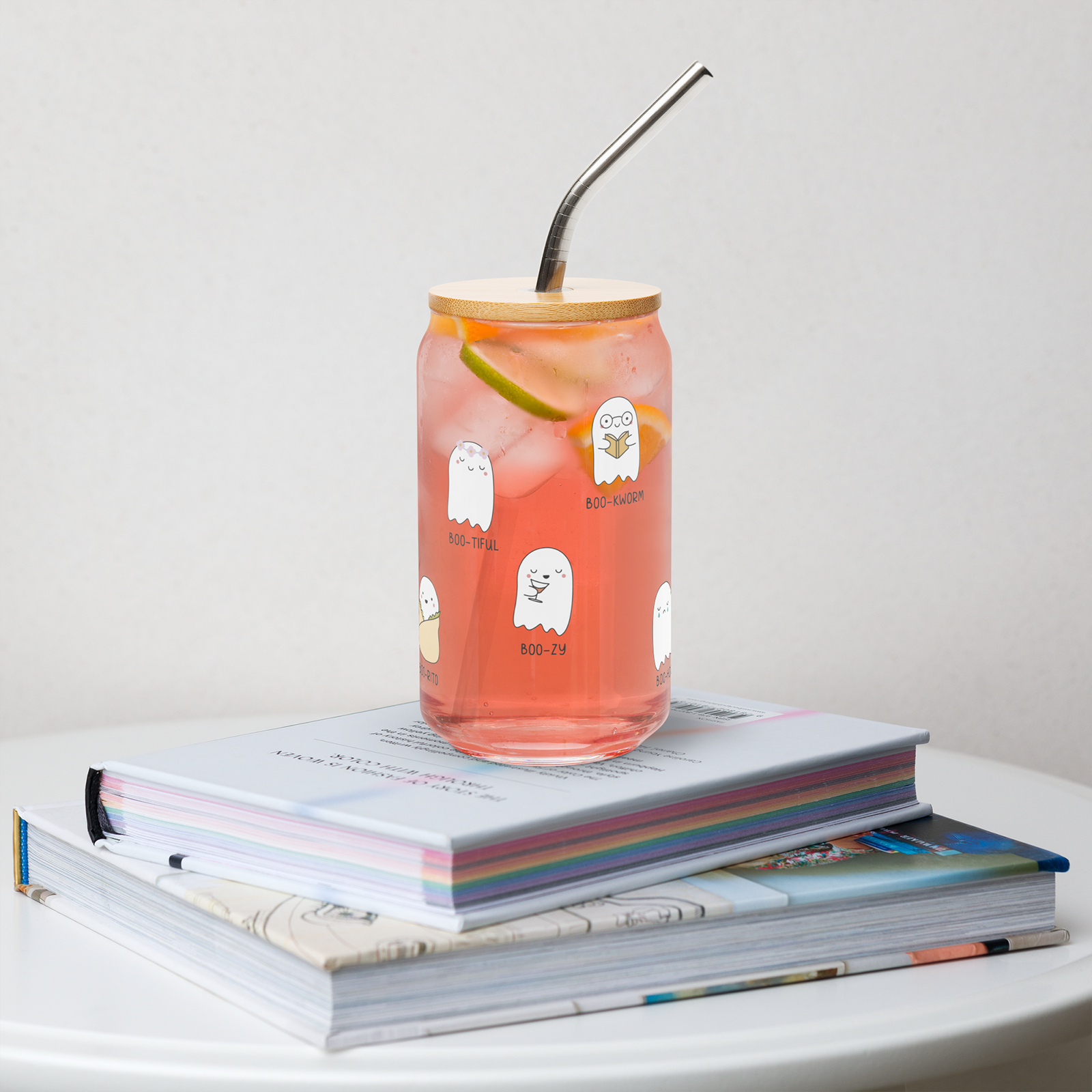 Boo Crew Glass Can with Lid & Straw