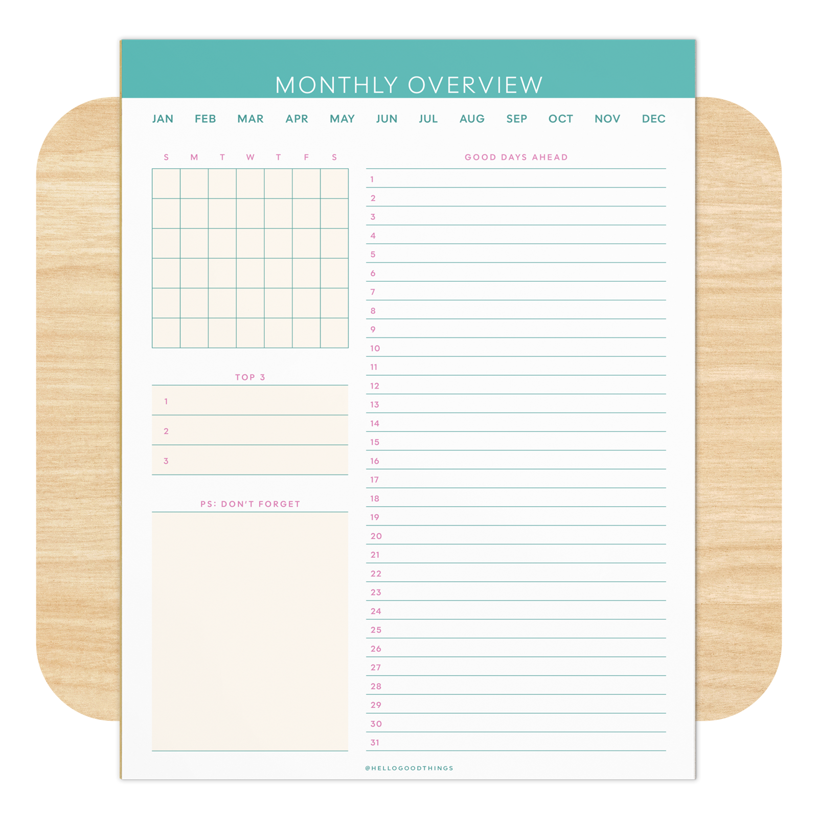 Monthly Overview Notepad