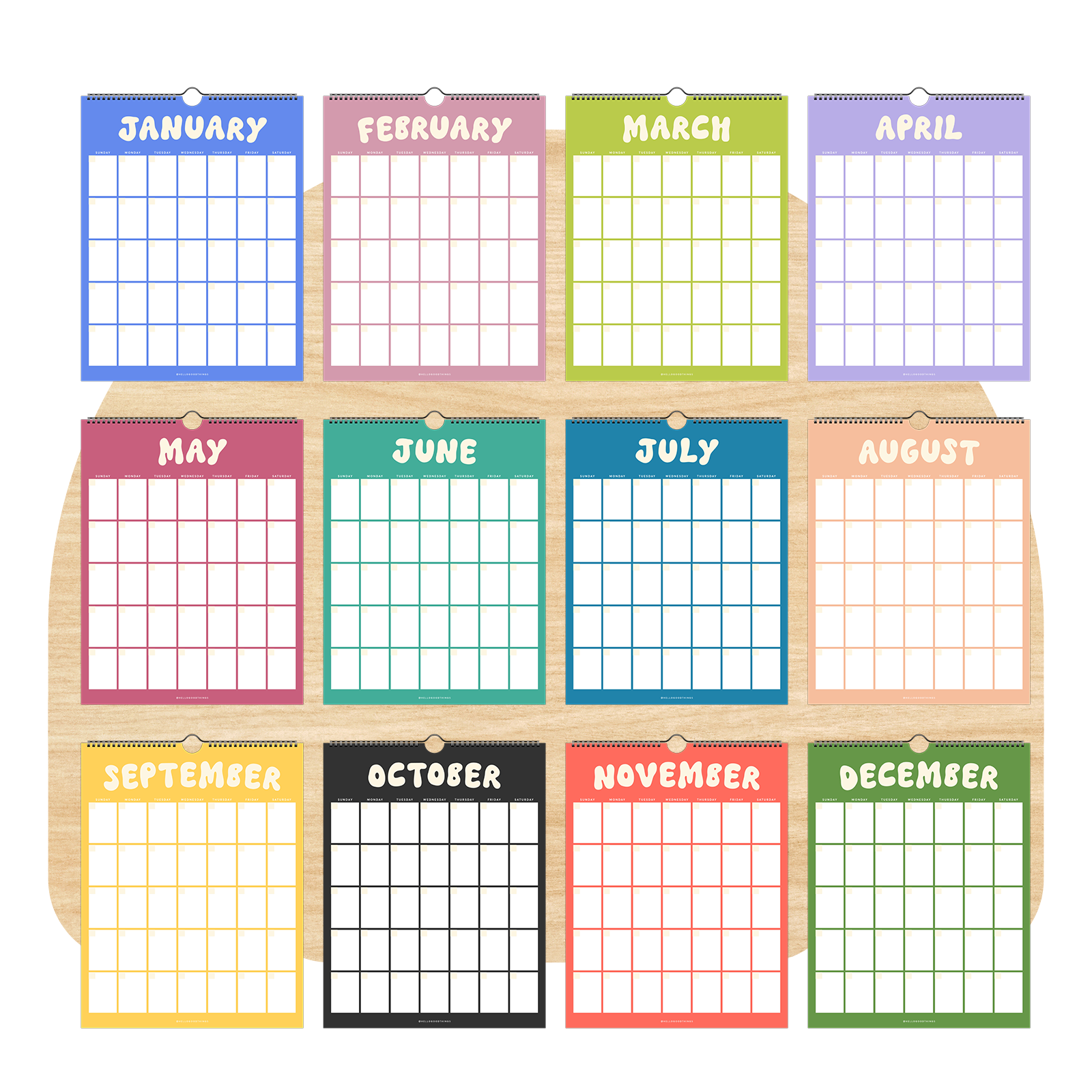 Undated Rainbow Wall Calendar