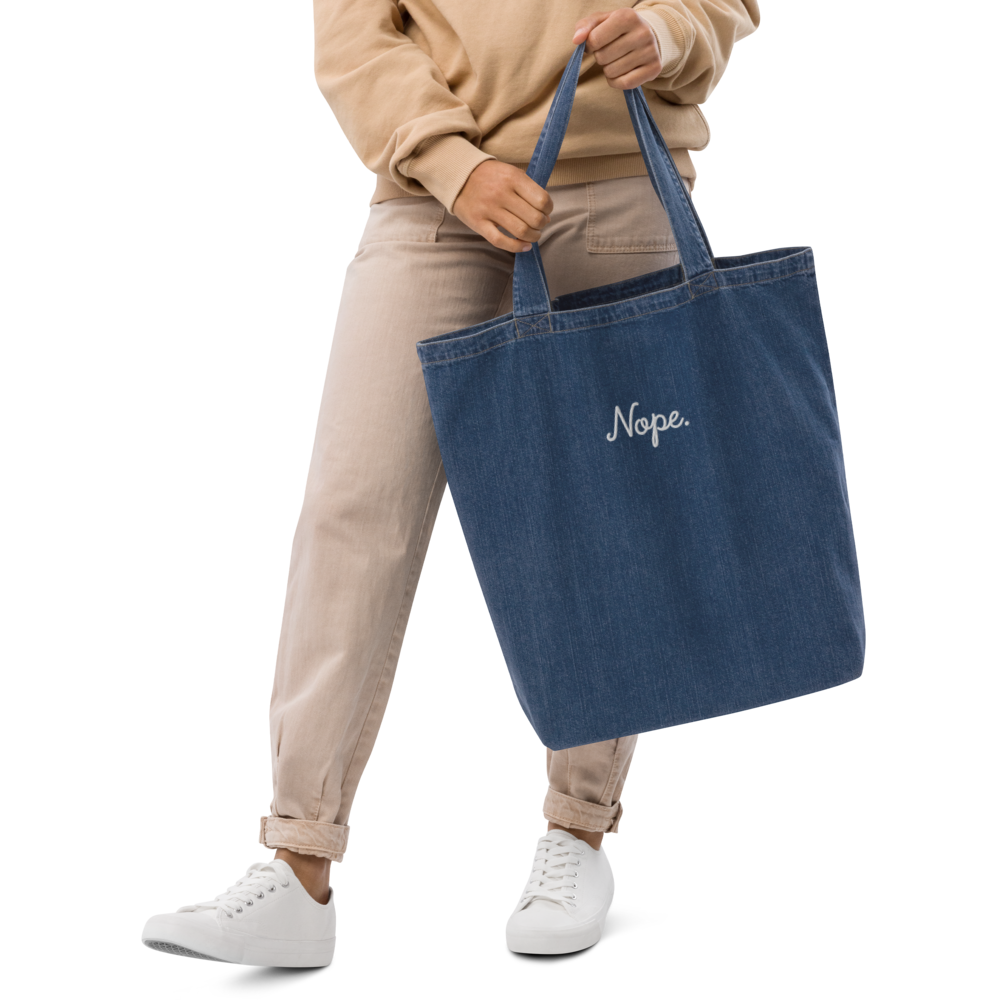 Nope Embroidered Denim Tote Bag