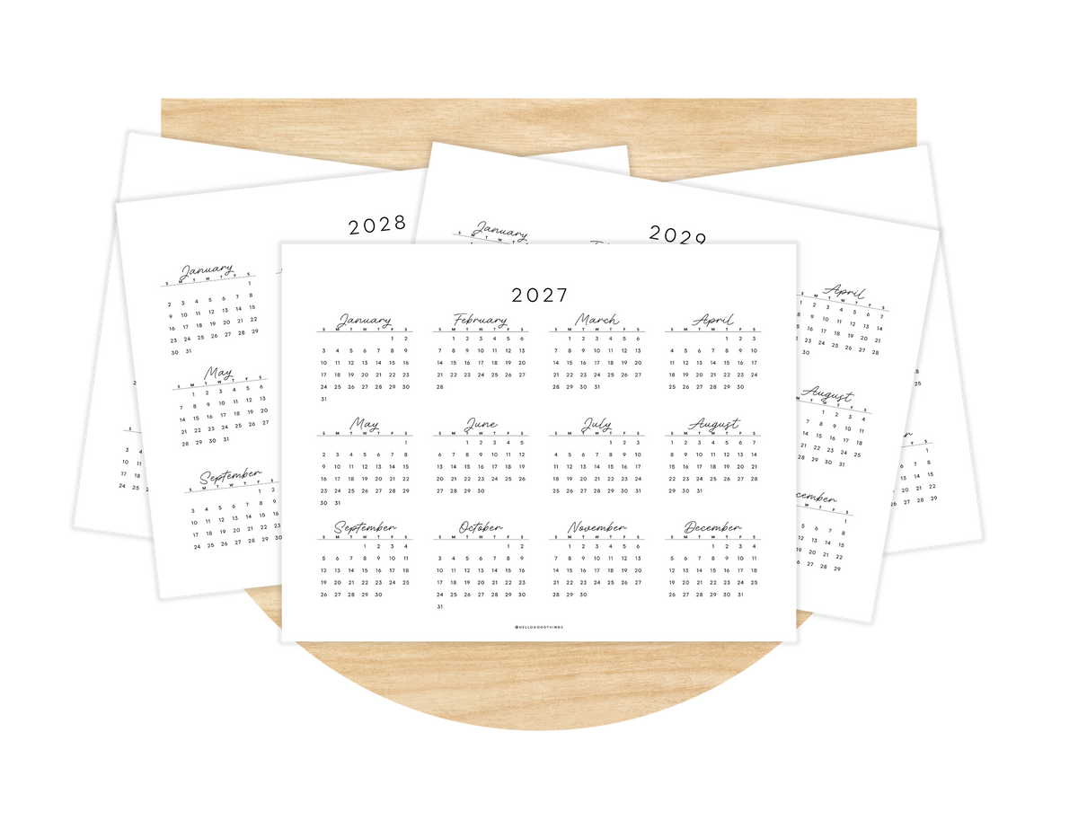 2027 - 2031 Calendars, Horizontal (Letter, A4)