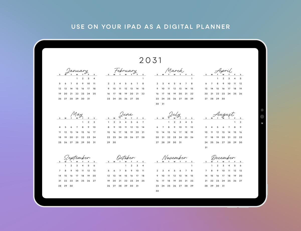 2027 - 2031 Calendars, Horizontal (Letter, A4)