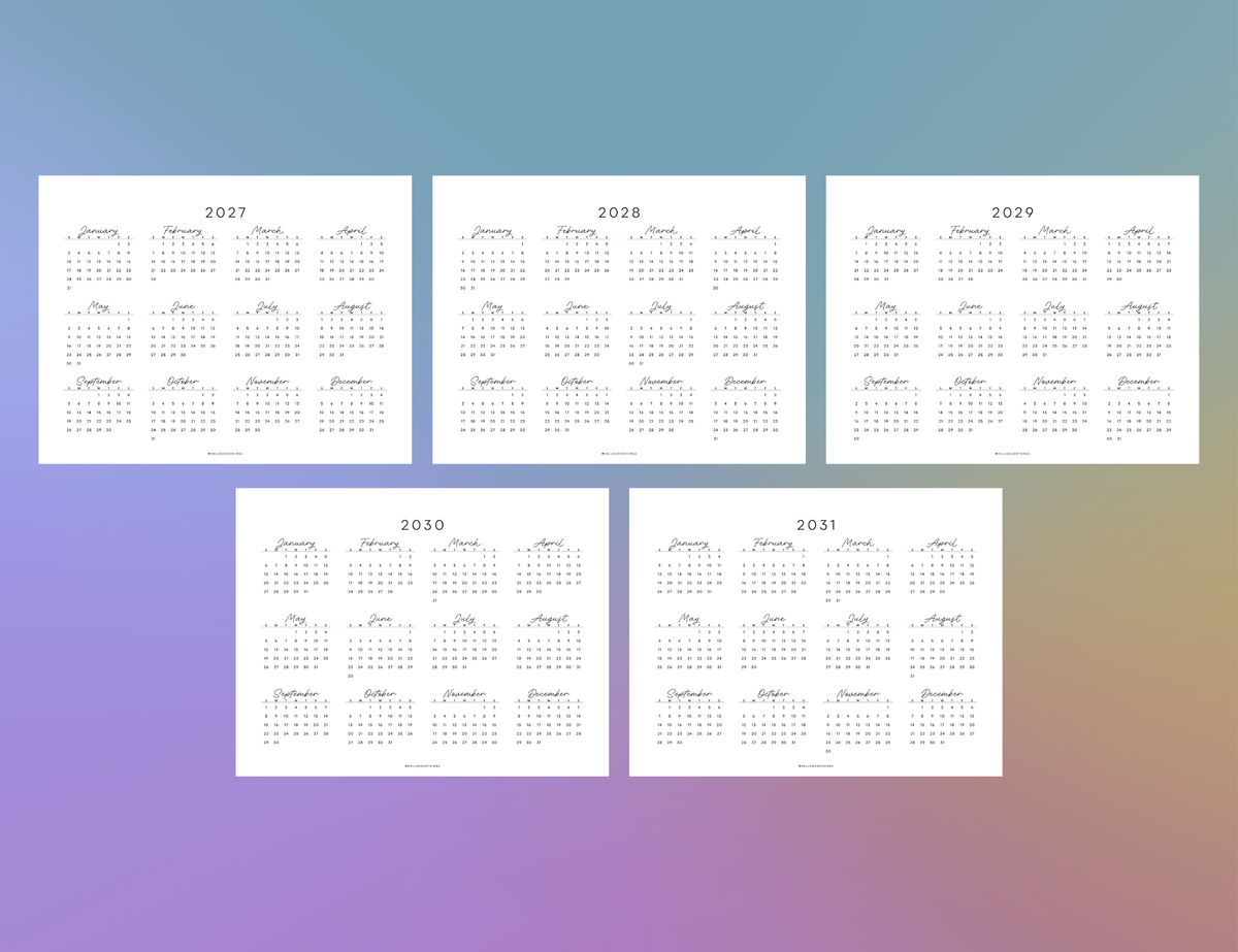 2027 - 2031 Calendars, Horizontal (Letter, A4)