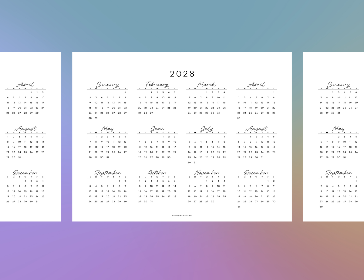 2027 - 2031 Calendars, Horizontal (Letter, A4)