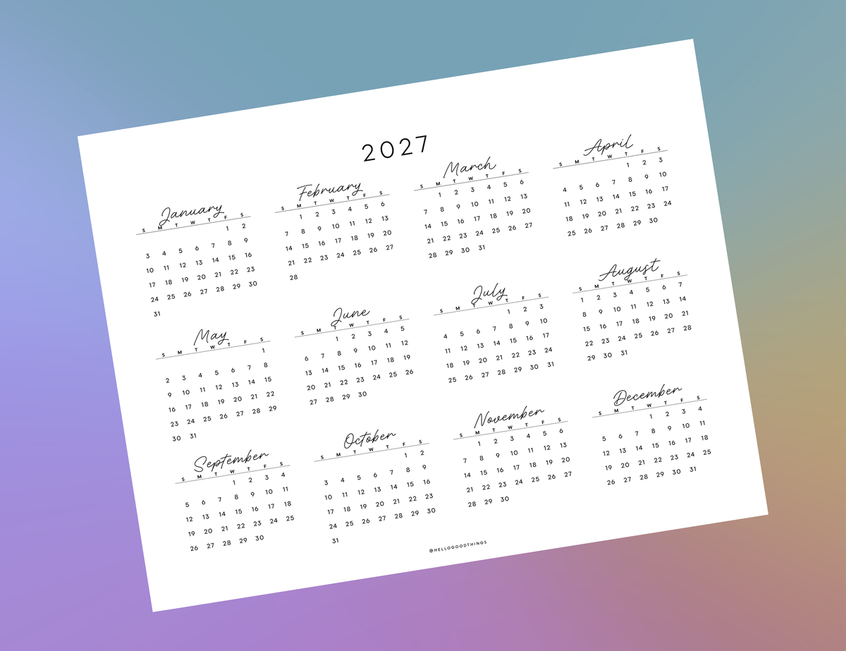 2027 - 2031 Calendars, Horizontal (Letter, A4)