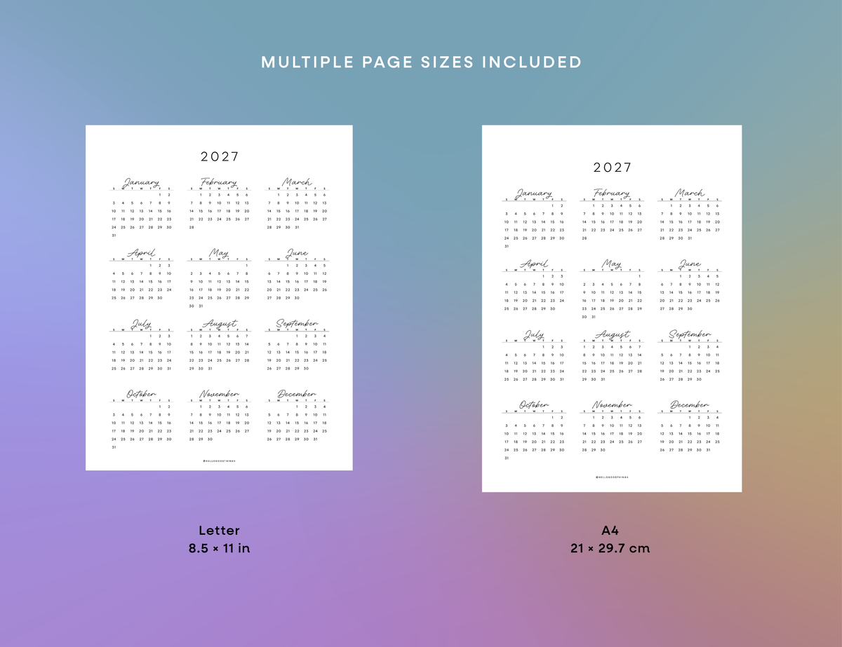 2027 - 2031 Calendars, Vertical (Letter, A4)