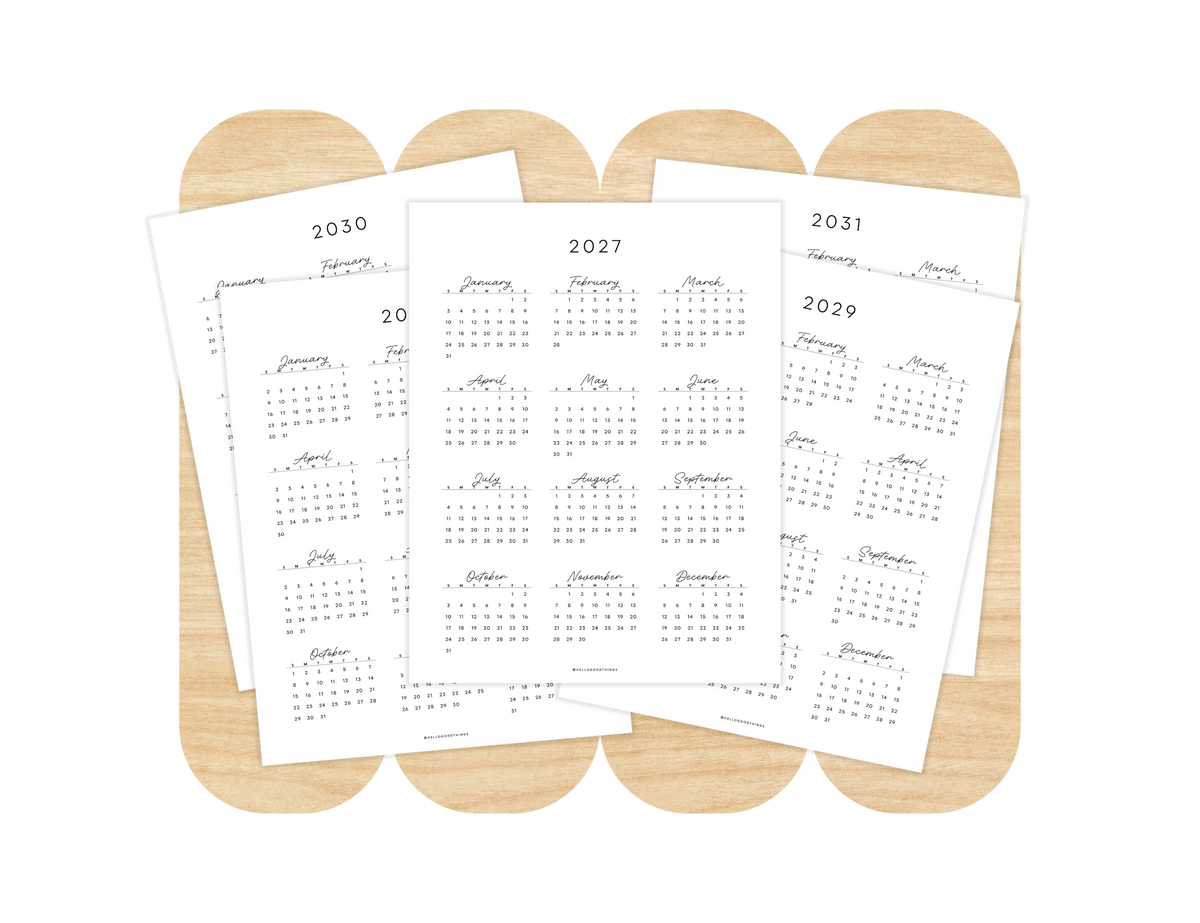 2027 - 2031 Calendars, Vertical (Letter, A4)