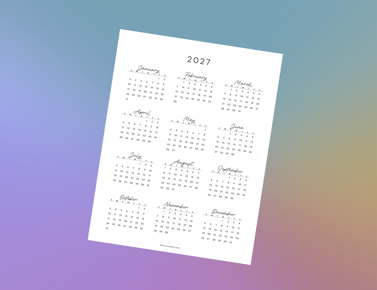 2027 - 2031 Calendars, Vertical (Letter, A4)