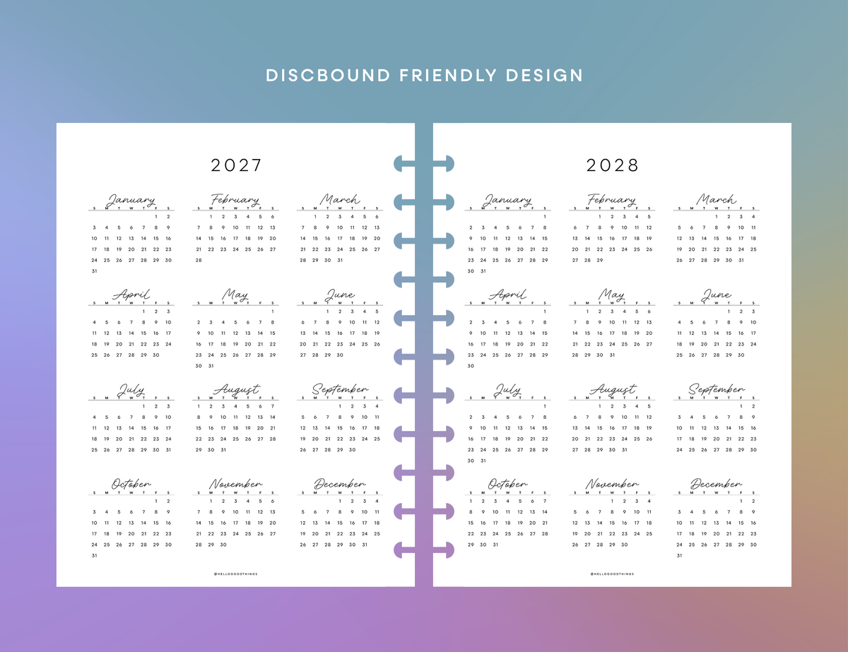 2027 - 2031 Calendars, Vertical (Letter, A4)