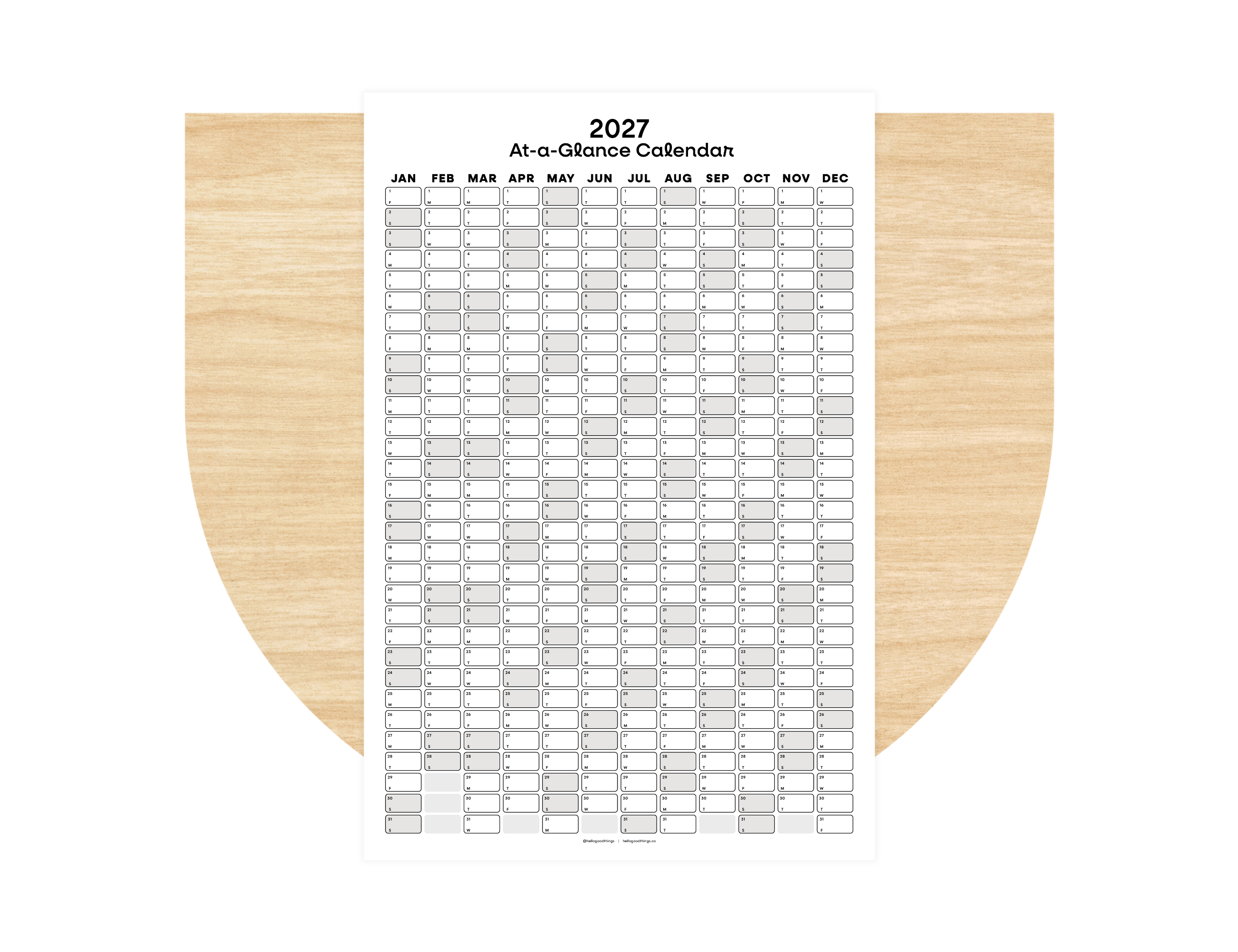 2027 Wall Poster Calendar - At-a-Glance Calendar (Black & White)