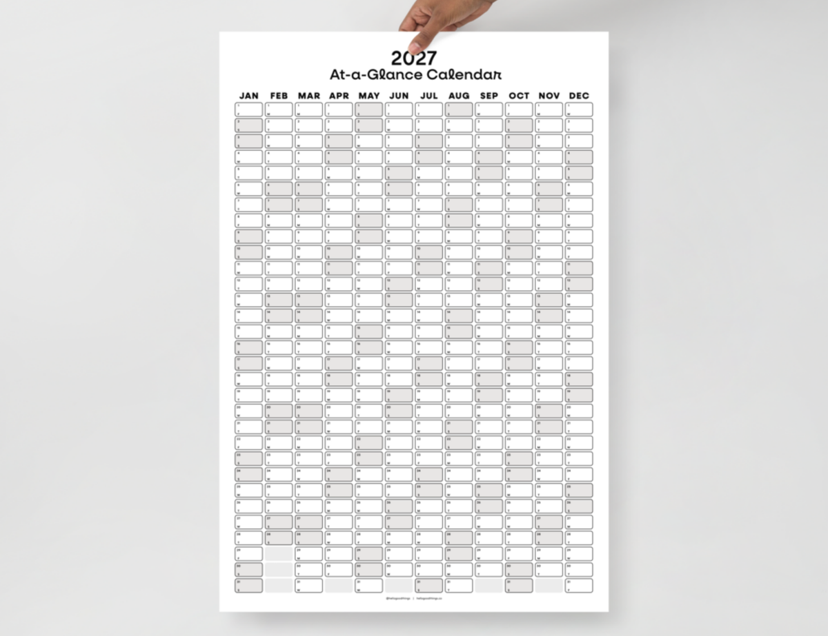 2027 Wall Poster Calendar - At-a-Glance Calendar (Black & White)
