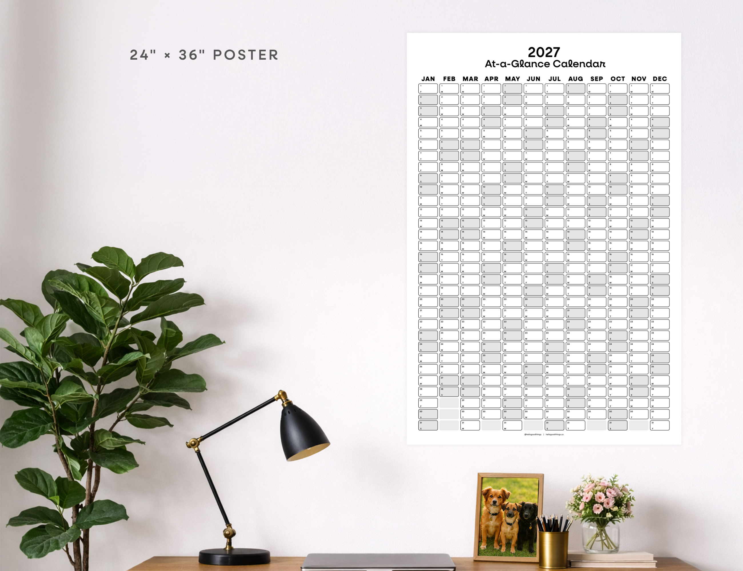2027 Wall Poster Calendar - At-a-Glance Calendar (Black & White)