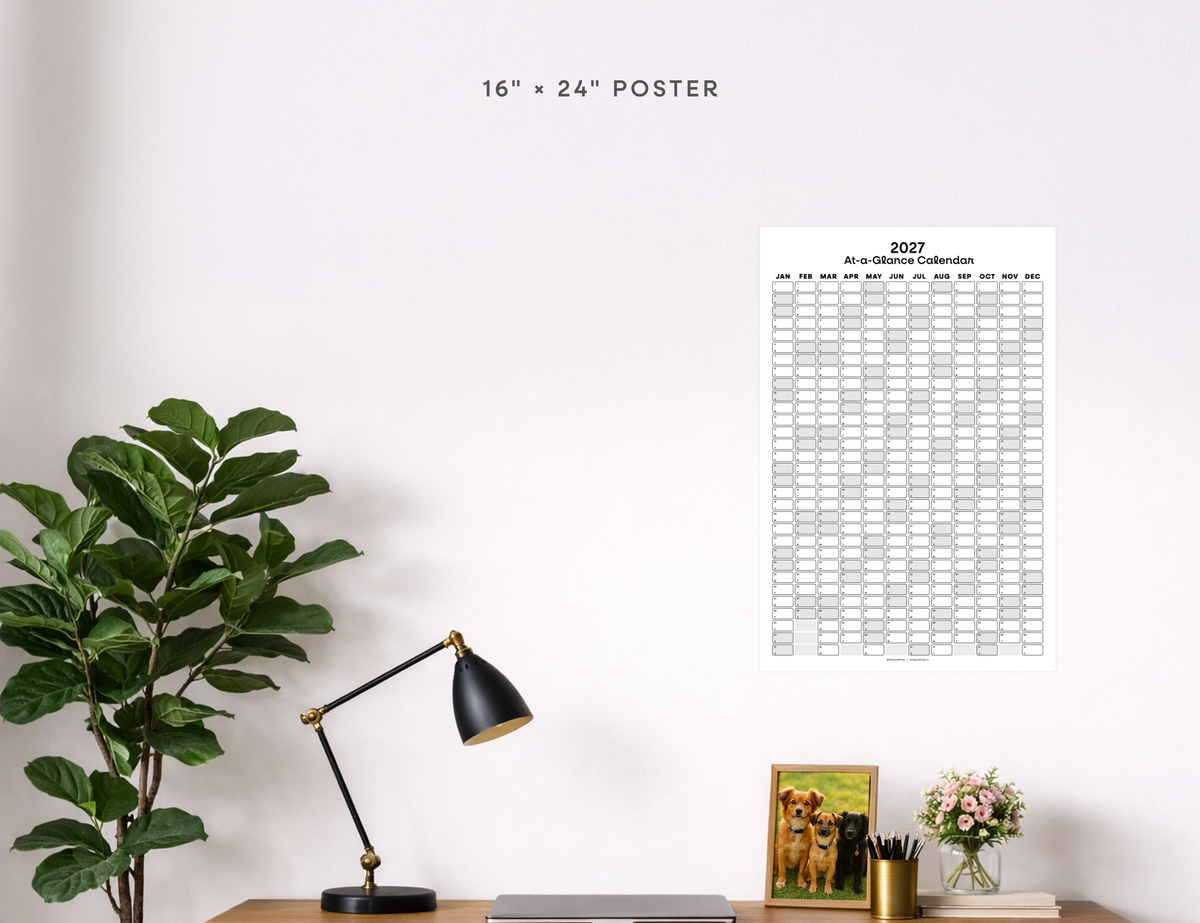 2027 Wall Poster Calendar - At-a-Glance Calendar (Black & White)