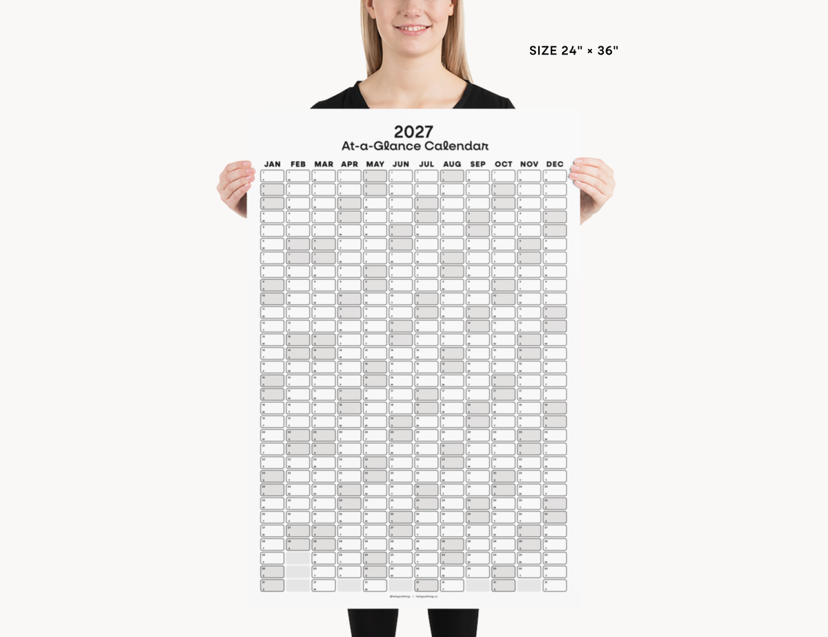 2027 Wall Poster Calendar - At-a-Glance Calendar (Black & White)
