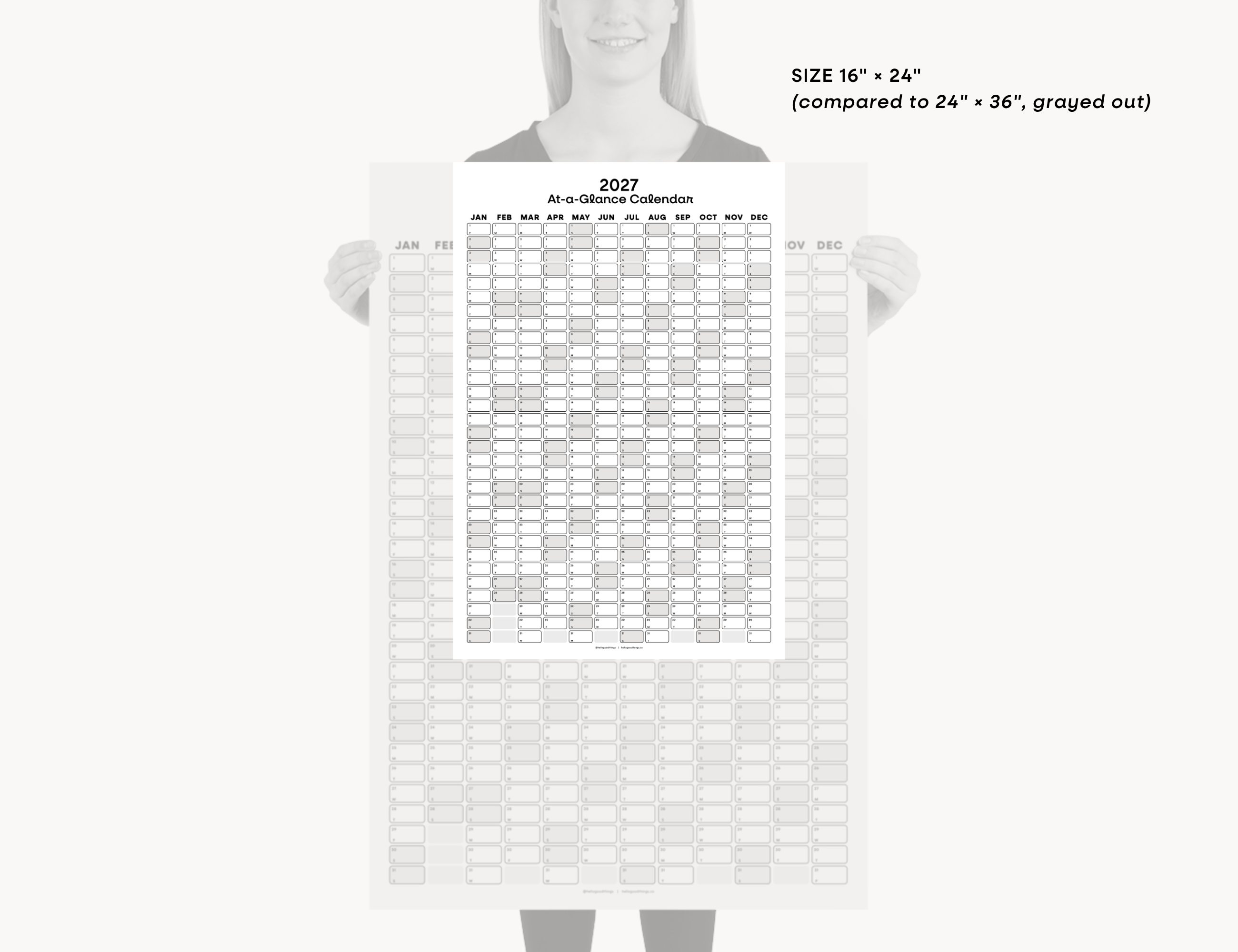 2027 Wall Poster Calendar - At-a-Glance Calendar (Black & White)