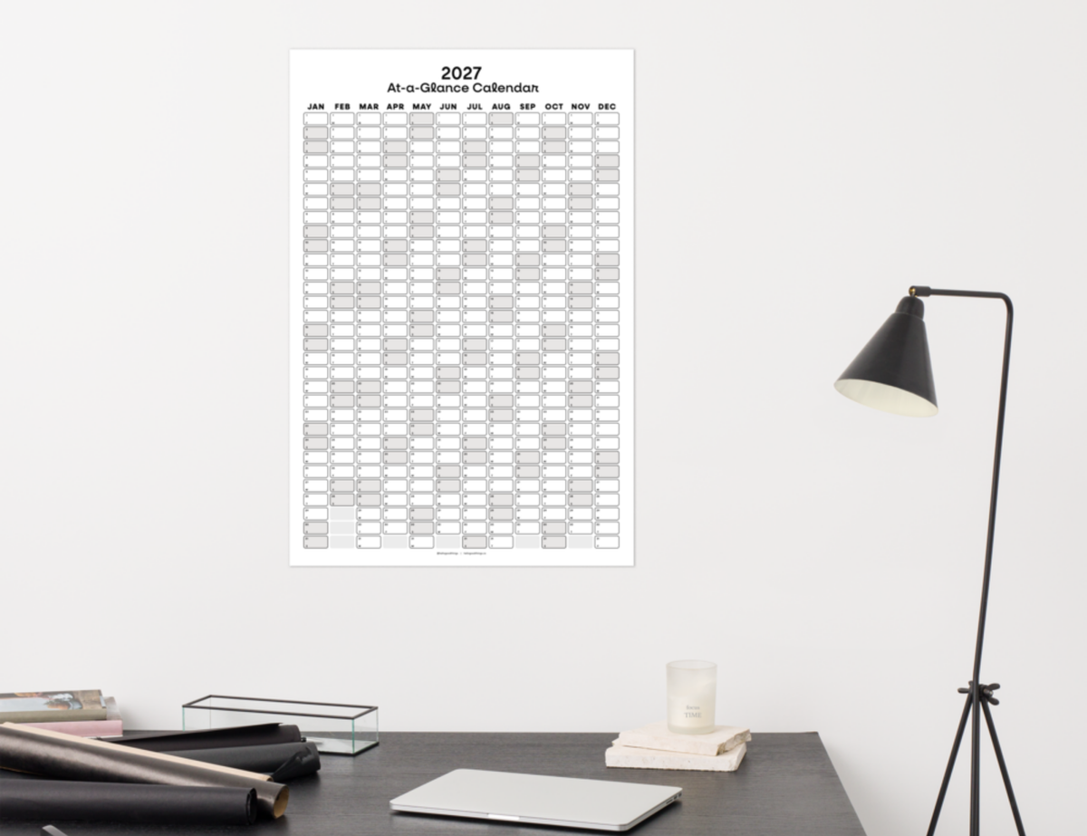 2027 Wall Poster Calendar - At-a-Glance Calendar (Black & White)
