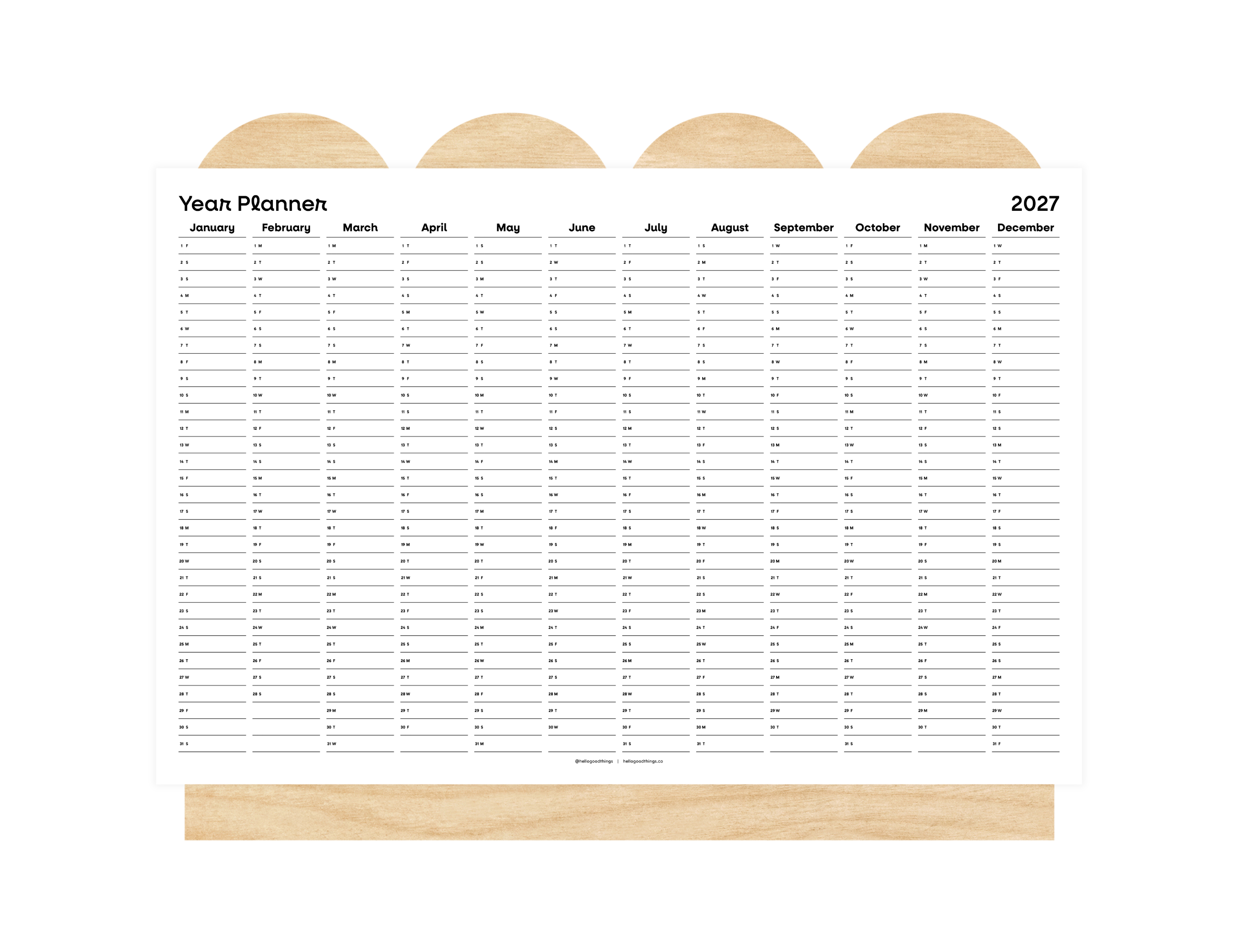 2027 Wall Poster Calendar - Year Planner (Black & White)