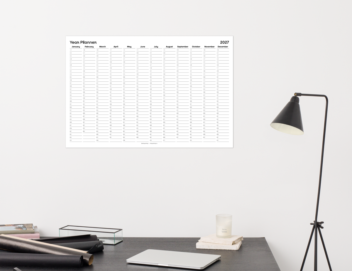 2027 Wall Poster Calendar - Year Planner (Black & White)