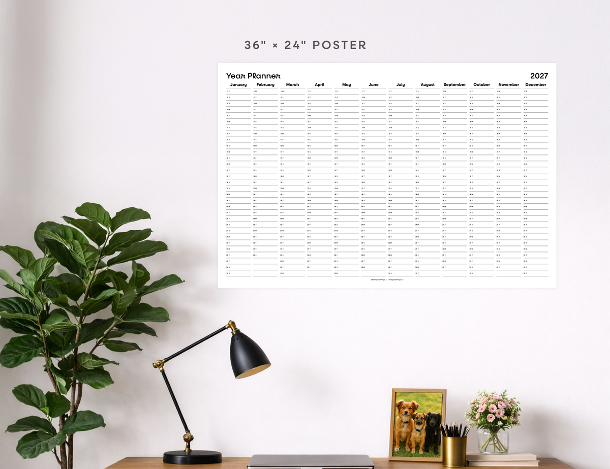 2027 Wall Poster Calendar - Year Planner (Black & White)