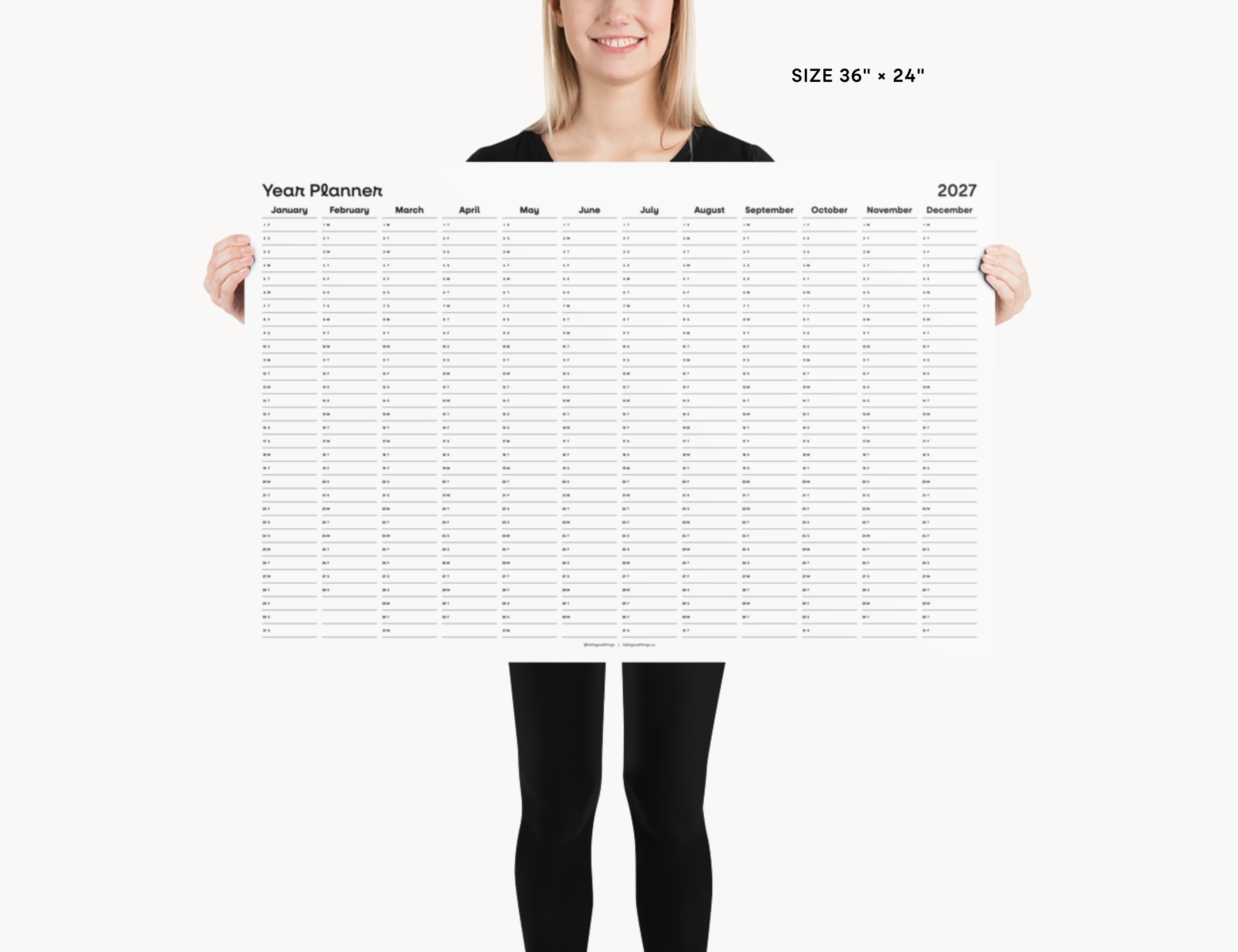 2027 Wall Poster Calendar - Year Planner (Black & White)