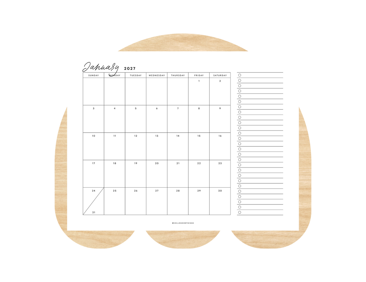 2027 Month + To Dos Printable (Letter, A4)