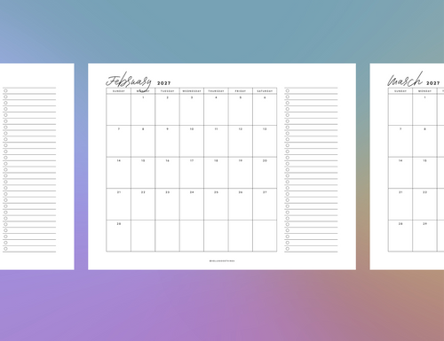 2027 Month + To Dos Printable (Letter, A4)