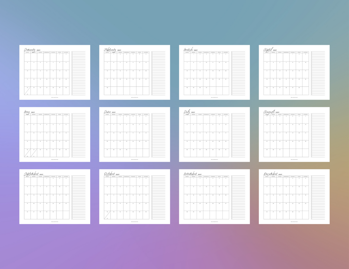 2027 Month + To Dos Printable (Letter, A4)