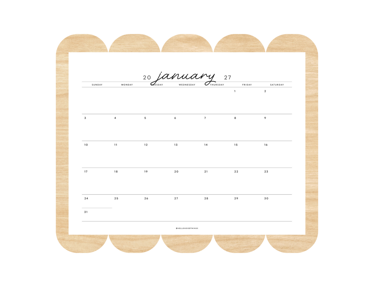 2027 Monthly Calendar Printable (Letter, Half Letter, A4, A5)