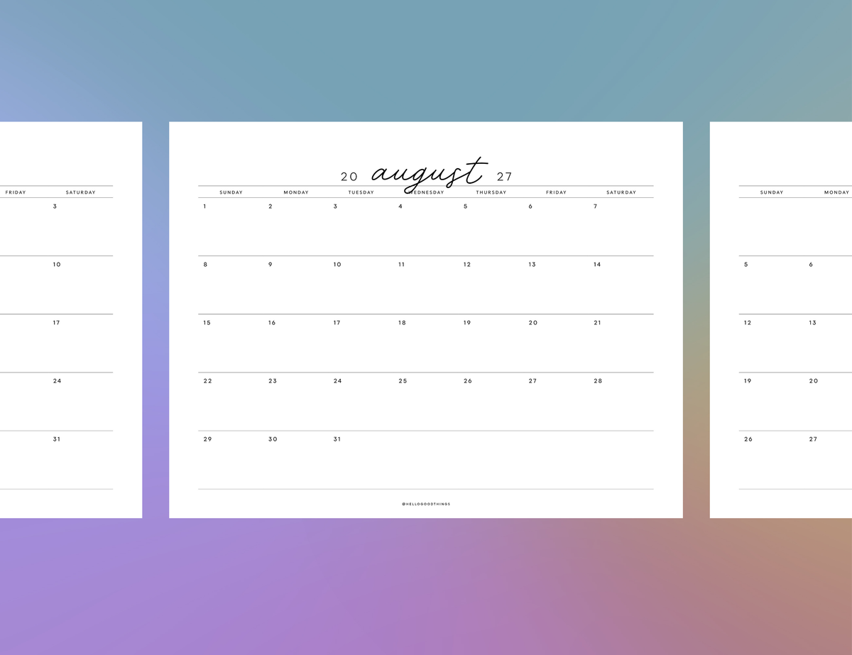 2027 Monthly Calendar Printable (Letter, Half Letter, A4, A5)