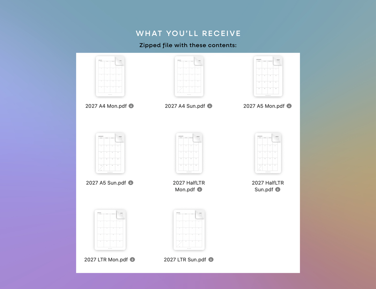 2027 Calendar & Notes Printable (Letter, A4, Half Letter, A5)