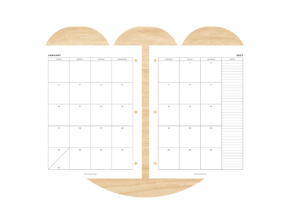 2027 Calendar & Notes Printable (Letter, A4, Half Letter, A5)
