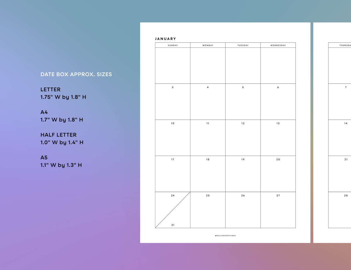 2027 Calendar & Notes Printable (Letter, A4, Half Letter, A5)