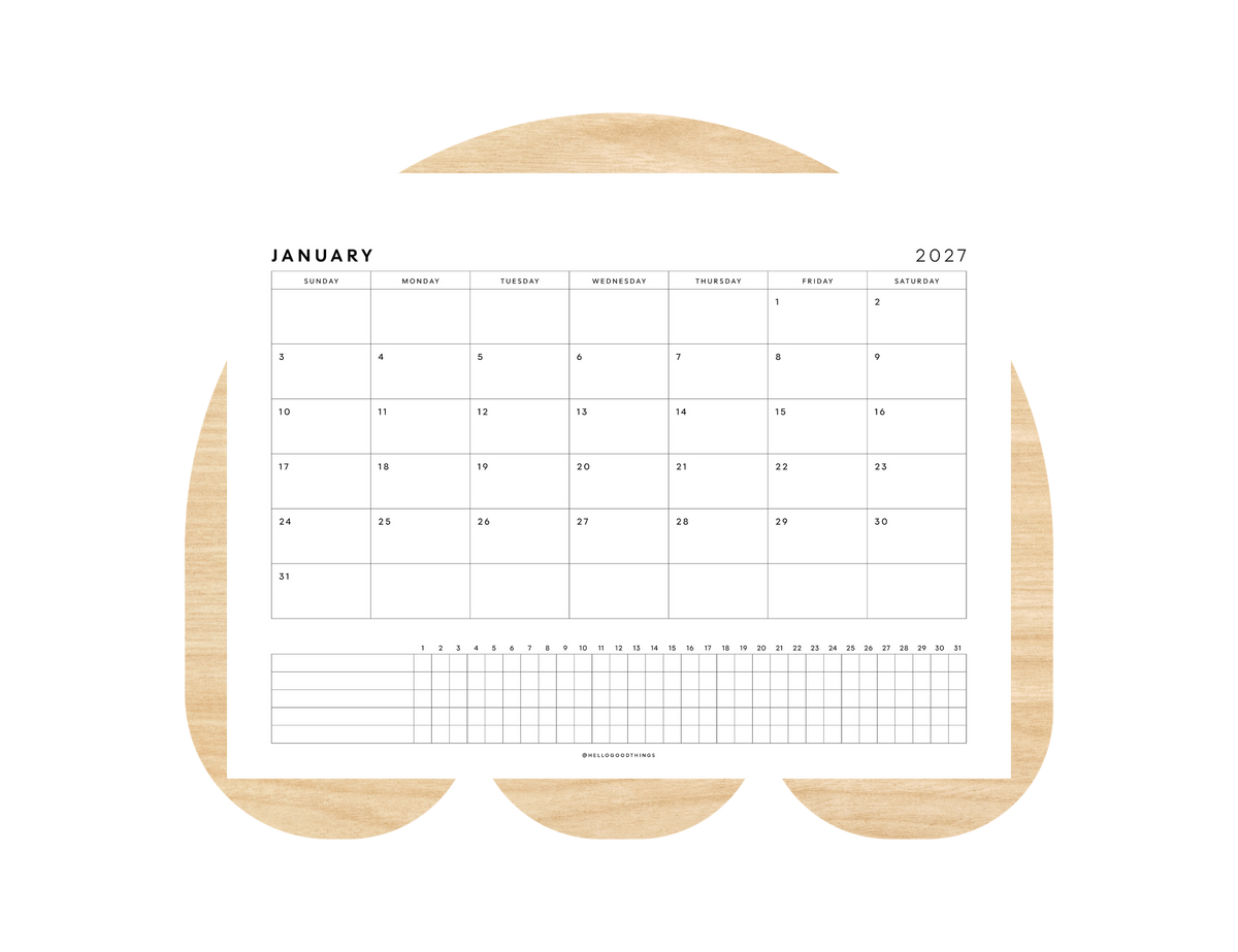 2027 Month + Habits Printable (Letter, Tabloid, A4, A3)