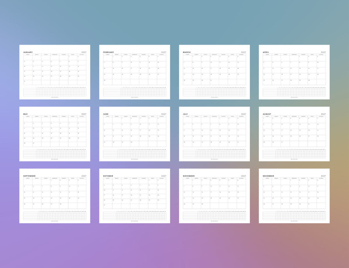 2027 Month + Habits Printable (Letter, Tabloid, A4, A3)