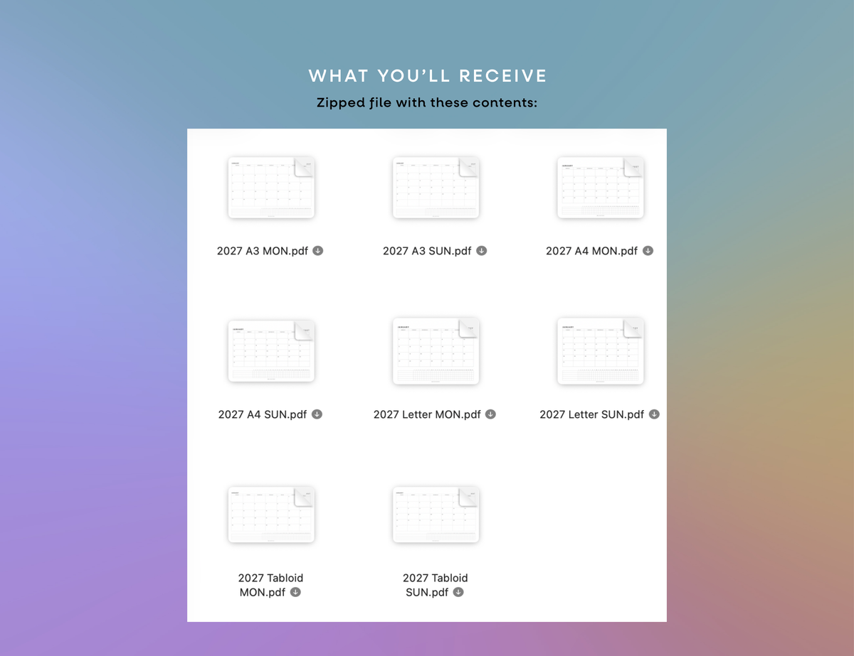 2027 Month + Habits Printable (Letter, Tabloid, A4, A3)