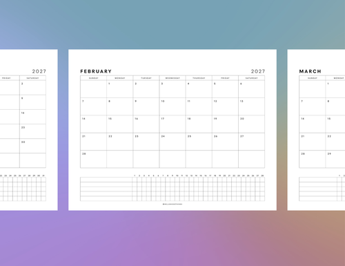 2027 Month + Habits Printable (Letter, Tabloid, A4, A3)