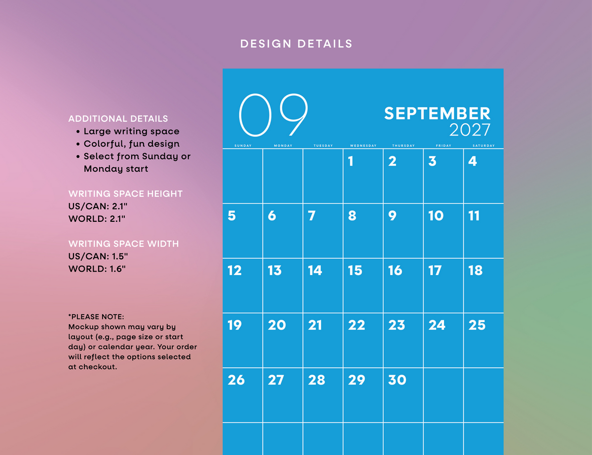 2027 Chromatic Large Calendar