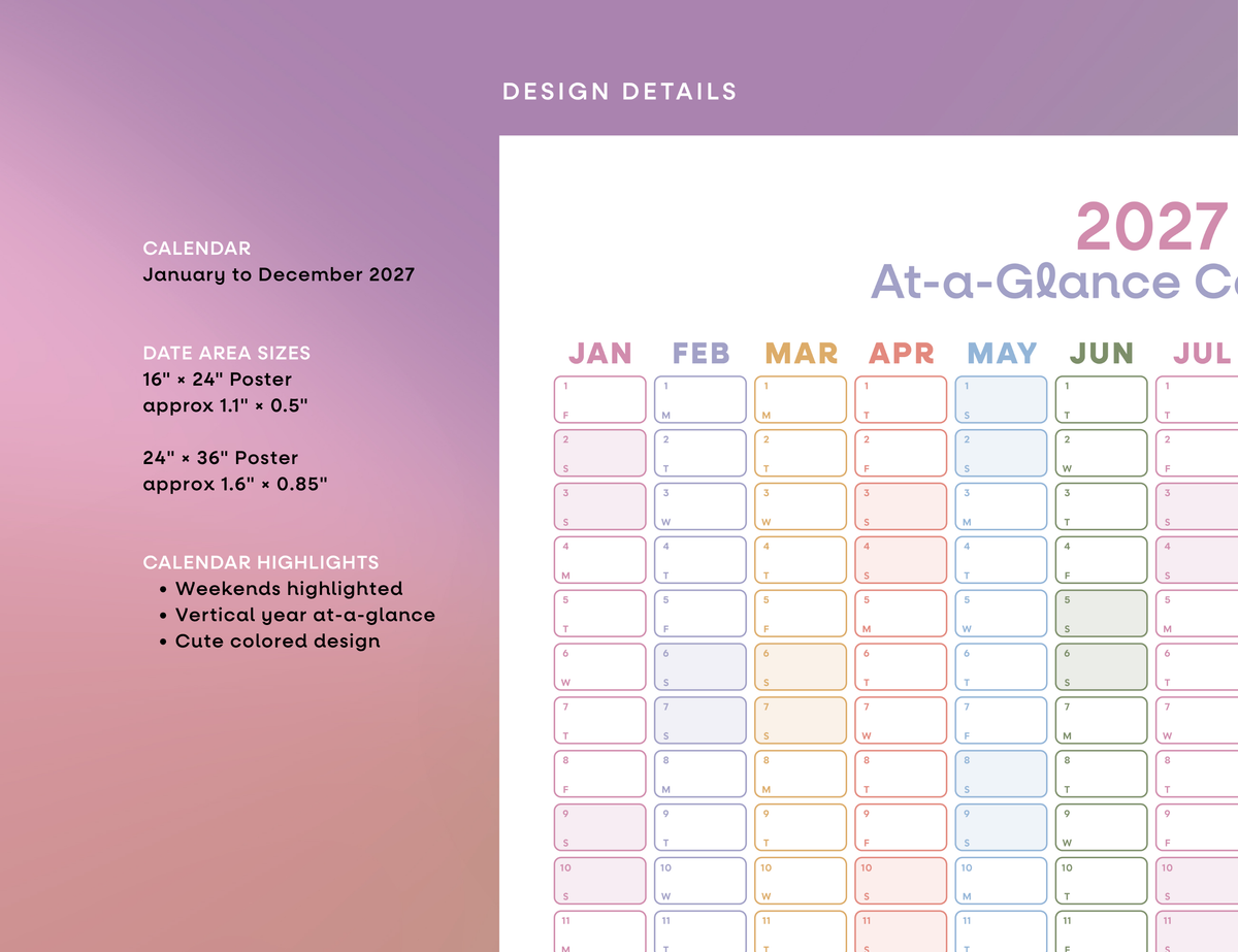 2027 Wall Poster Calendar - At-a-Glance Calendar (Golden Hour)