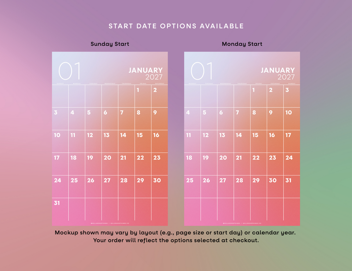 2027 Gradient Calendar