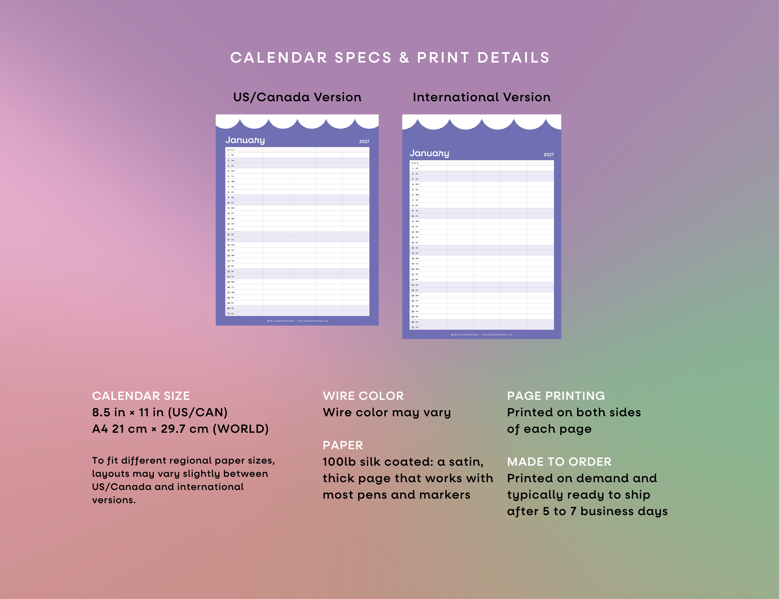 2027 Group Calendar, 5 Columns