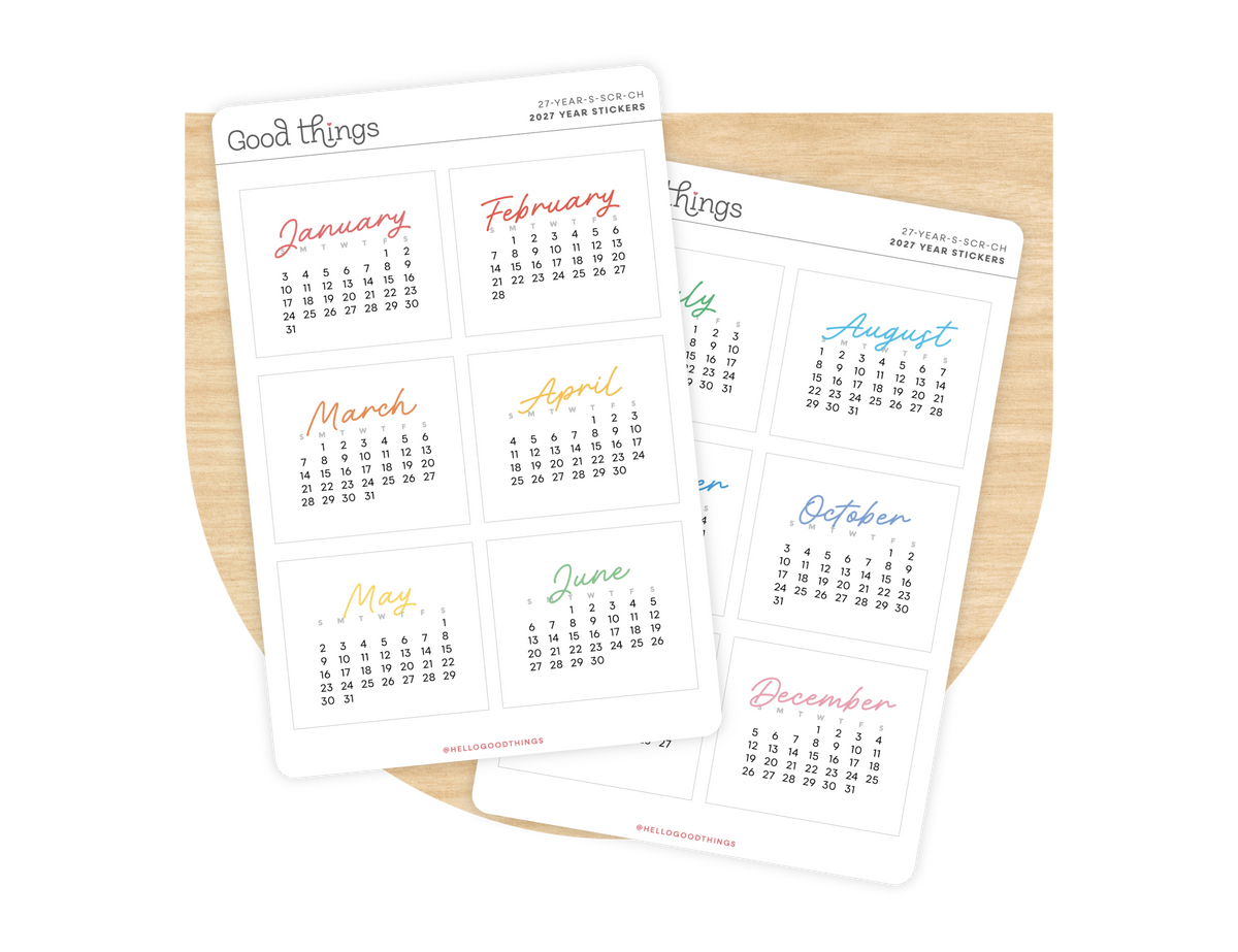 2027 Calendar Stickers, Script + Chromatic
