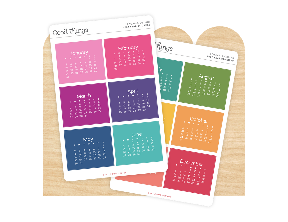 2027 Calendar Stickers, Color Block + Happy Days