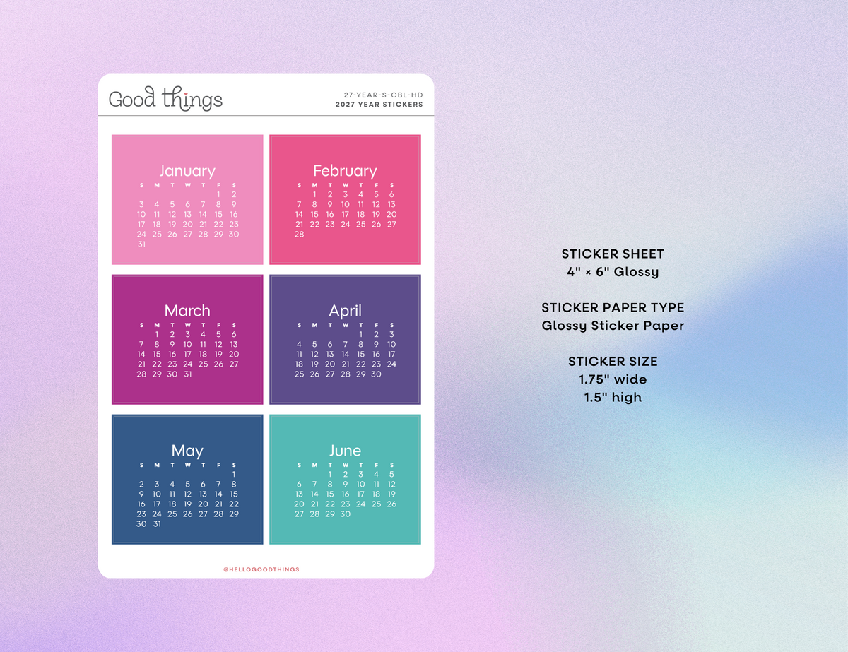 2027 Calendar Stickers, Color Block + Happy Days