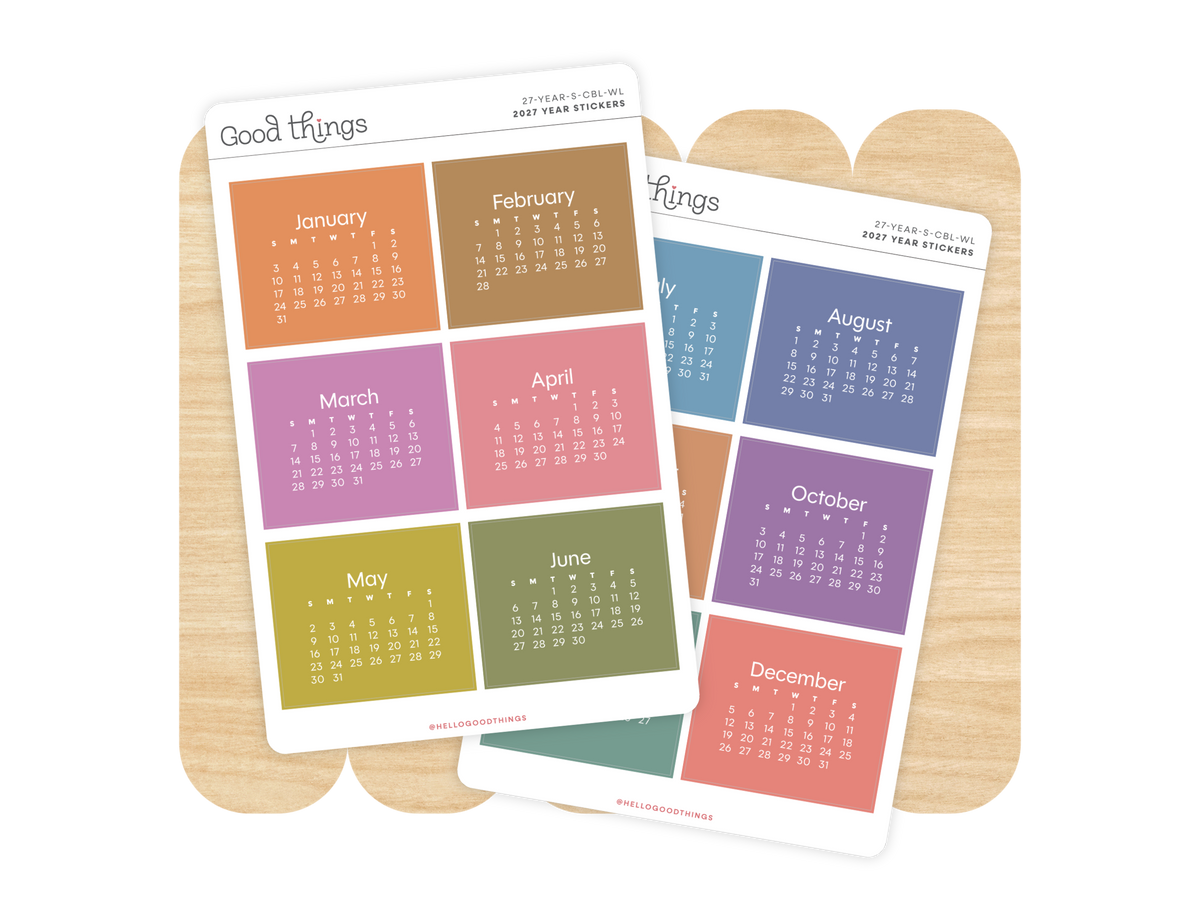 2027 Calendar Stickers, Color Block + Woodland