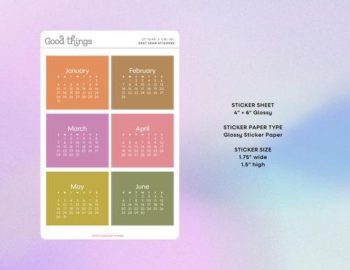 2027 Calendar Stickers, Color Block + Woodland