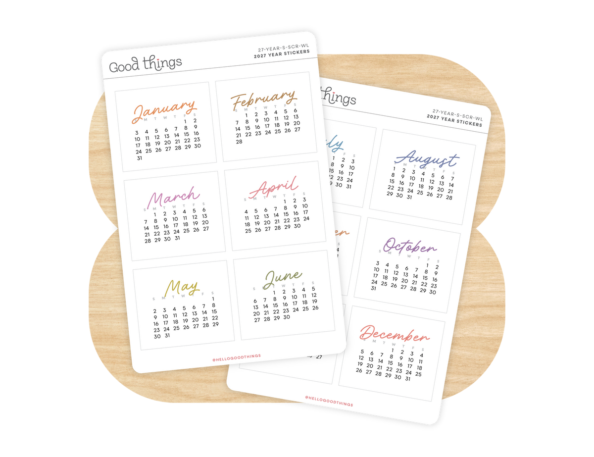2027 Calendar Stickers, Script + Woodland