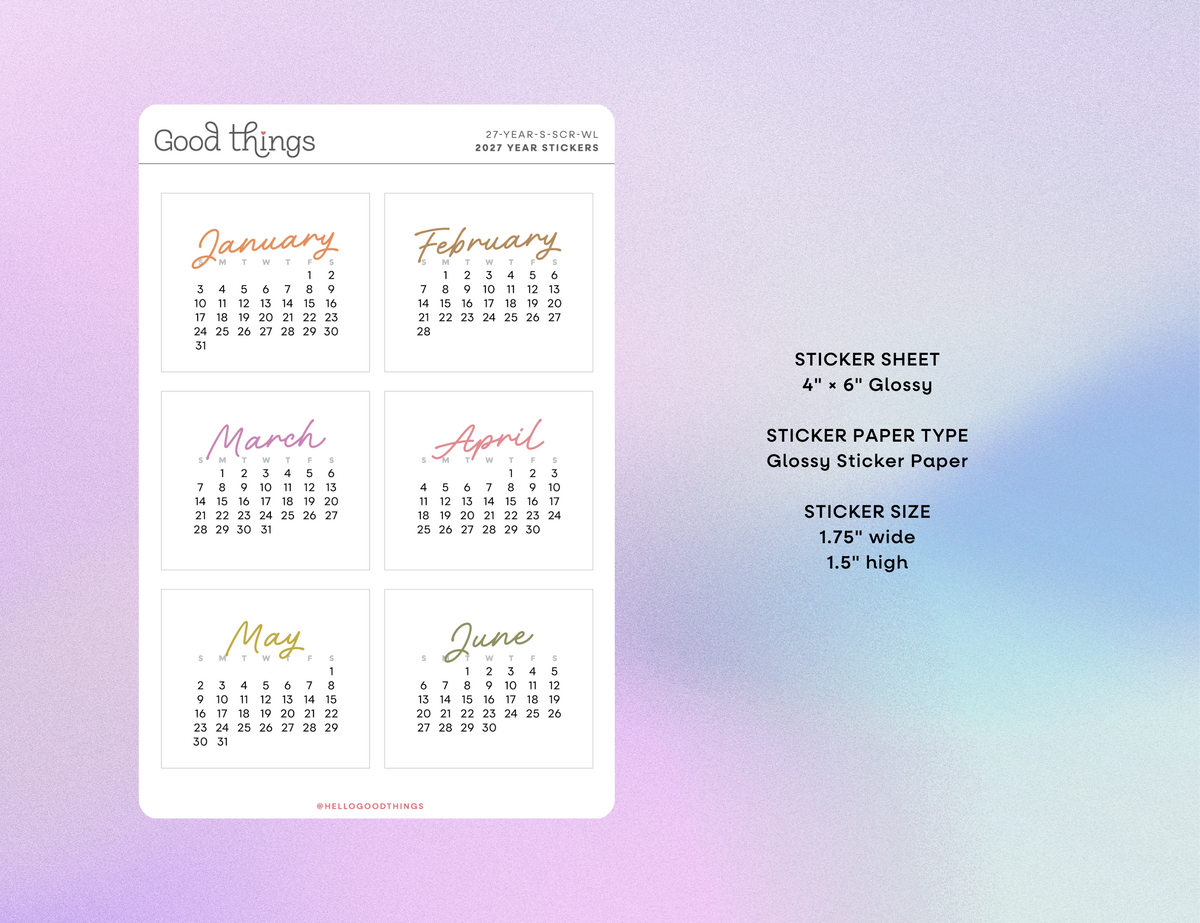 2027 Calendar Stickers, Script + Woodland